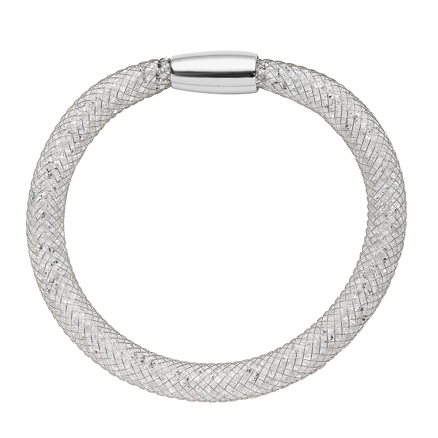 White Austrian Crystal Bracelet (Size - 8.5) in Silver Tone