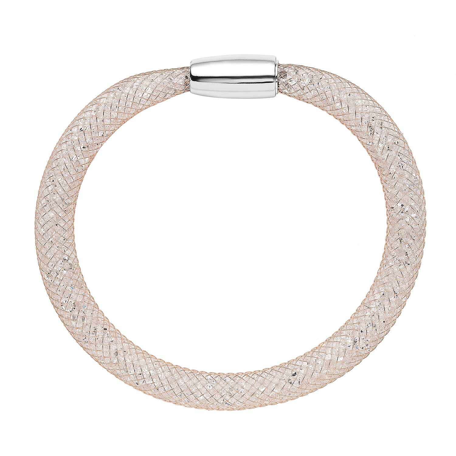 White Austrian Crystal Bracelet (Size - 8.5) in Rose Gold Tone