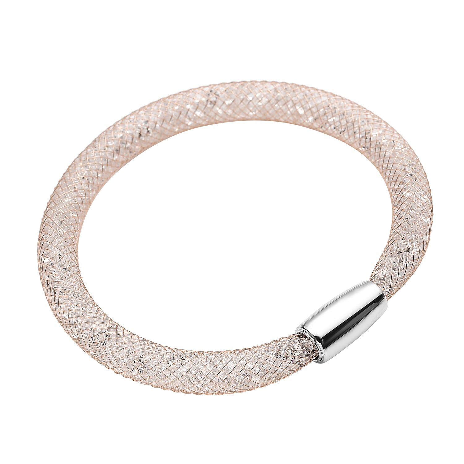 White Austrian Crystal Bracelet (Size - 8.5) in Rose Gold Tone