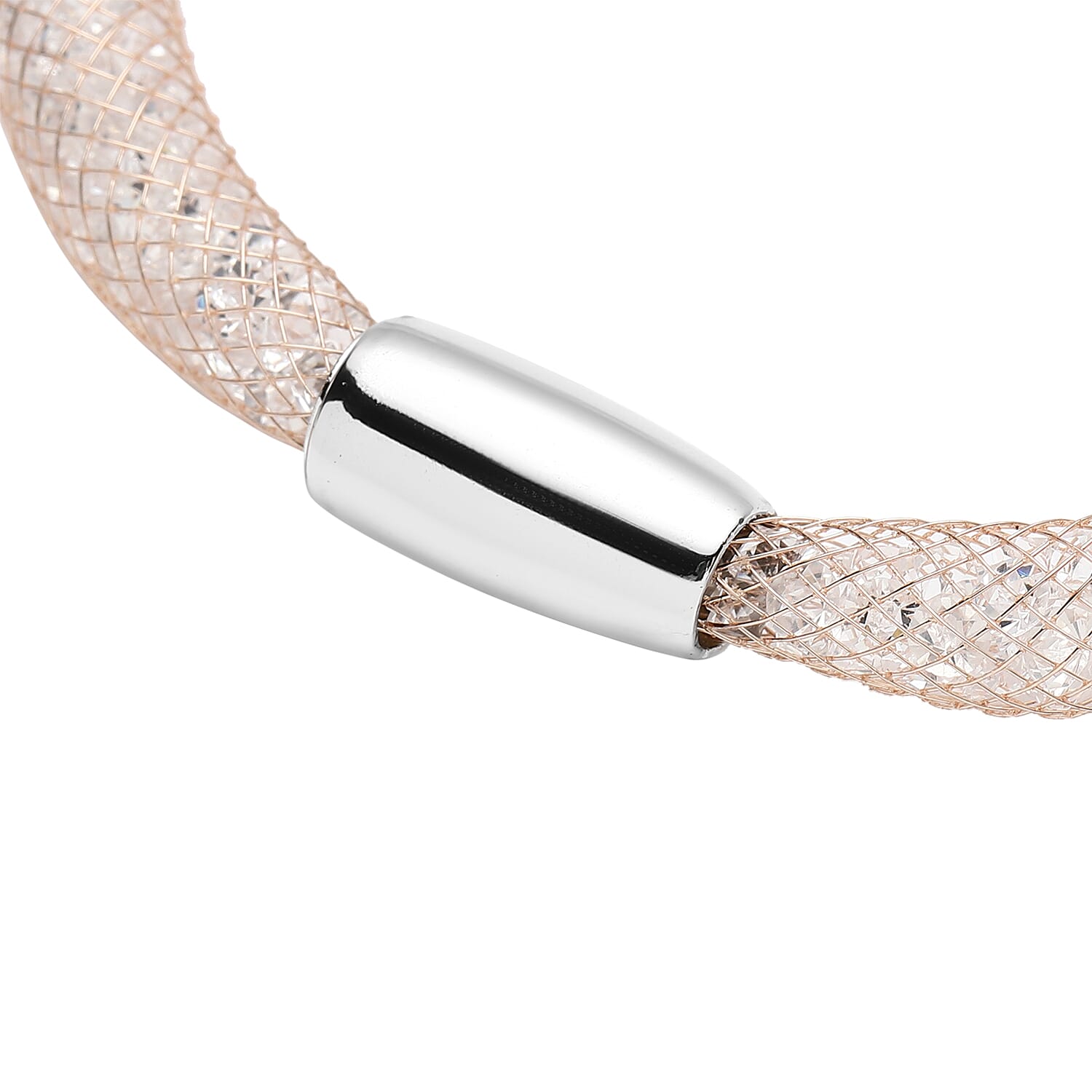 White Austrian Crystal Bracelet (Size - 8.5) in Rose Gold Tone