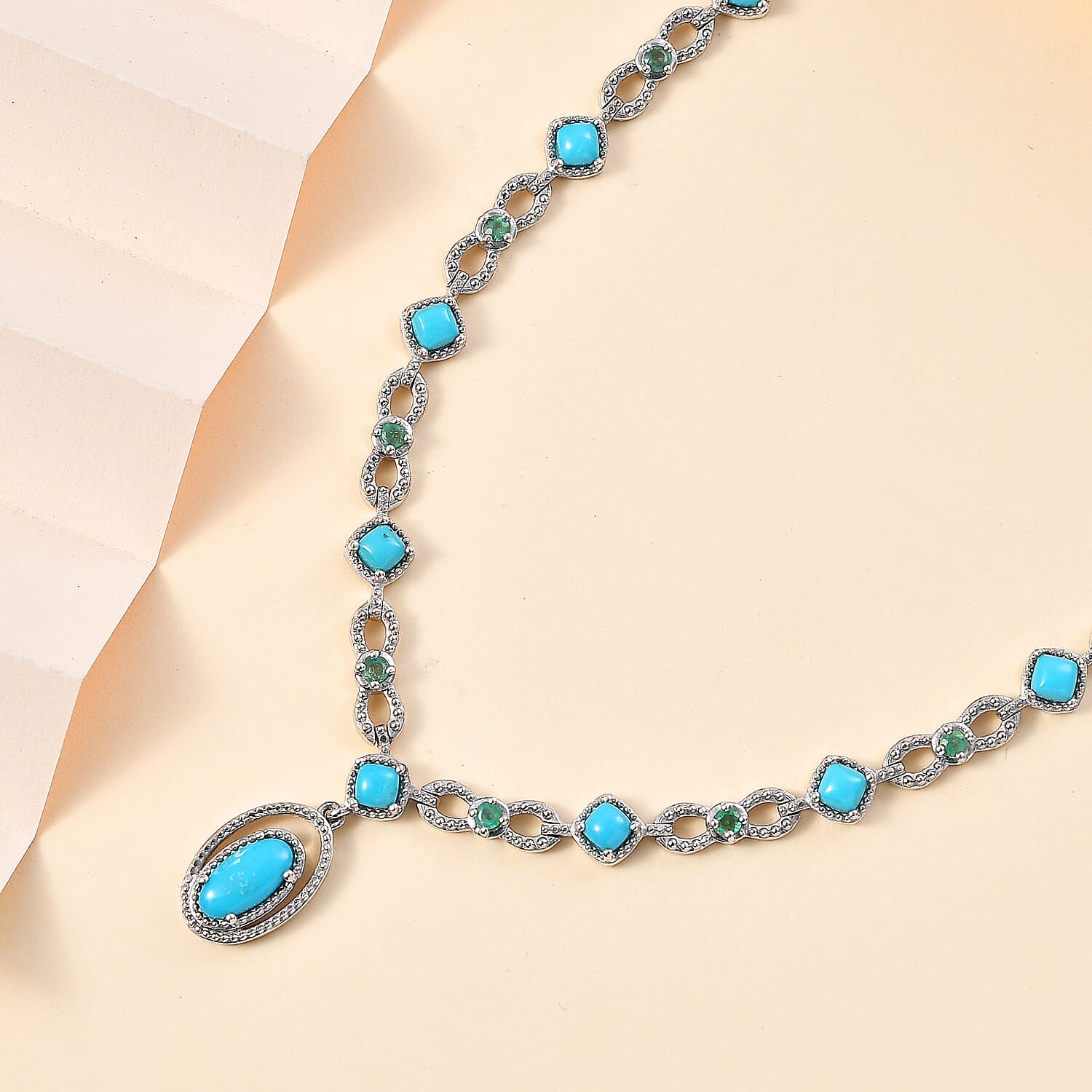 Arizona Sleeping Beauty Turquoise & Zambian Emerald Necklace (Size - 20) in Platinum Overlay Sterling Silver 3.96 Ct, Silver Wt. 15.38 Gms