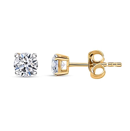 Luxuriant Diamond 1 Ct. Lab Grown Diamond Solitaire Stud Earrings in 14K Yellow Gold, SGL Certified