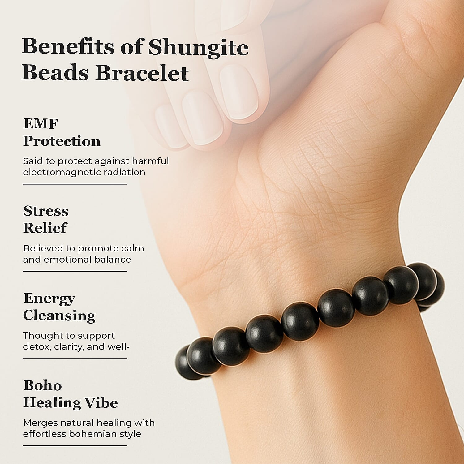 Tucson Closeout - Shungite Beads Stretchable Bracelet (Size 7.5) 190.00 Ct.
