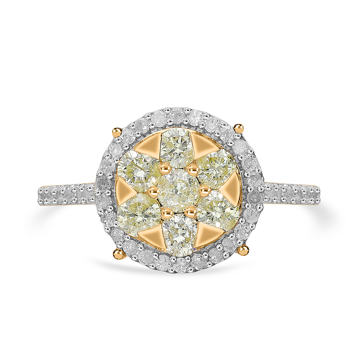 The Rare Find - Yellow Diamond Ring in 9K Yellow Gold with White Diamonds  (1.00 CT)- Limited Stock