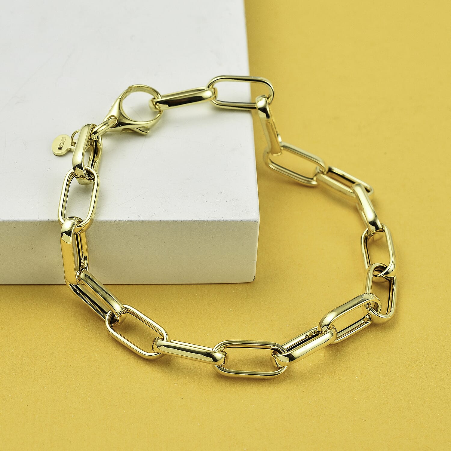 Maestro Collection - 9K Yellow Gold Square Paperclip Bracelet (Size - 7.5)