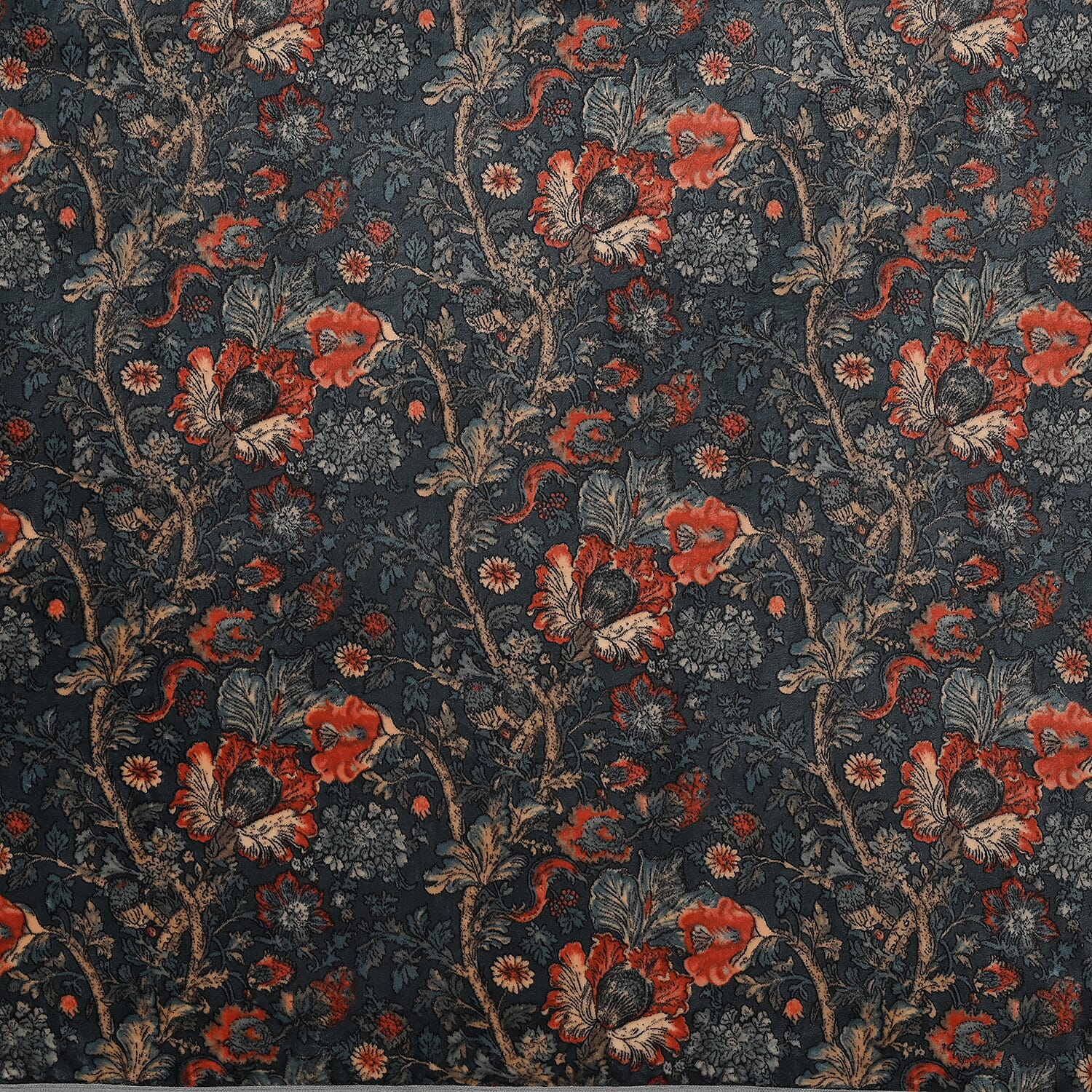 Floral Blanket Size (Size 200x150 cm) - Dark Blue With Flowers Pattern.