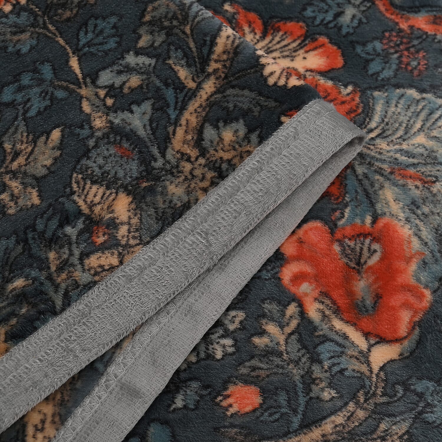 Floral Blanket Size (Size 200x150 cm) - Dark Blue With Flowers Pattern.