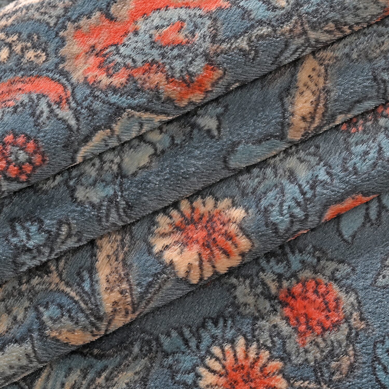 Floral Blanket Size (Size 200x150 cm) - Dark Blue With Flowers Pattern.