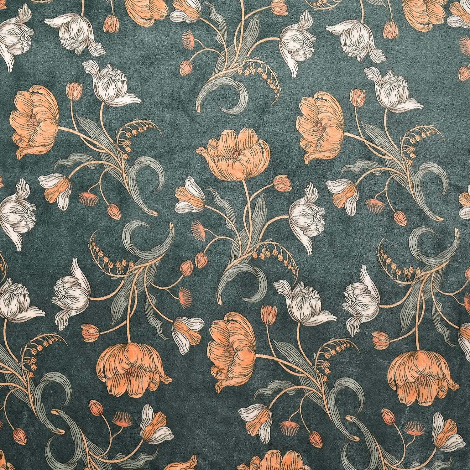 Floral Blanket (Size 200x150 cm) - Green & Dark Green