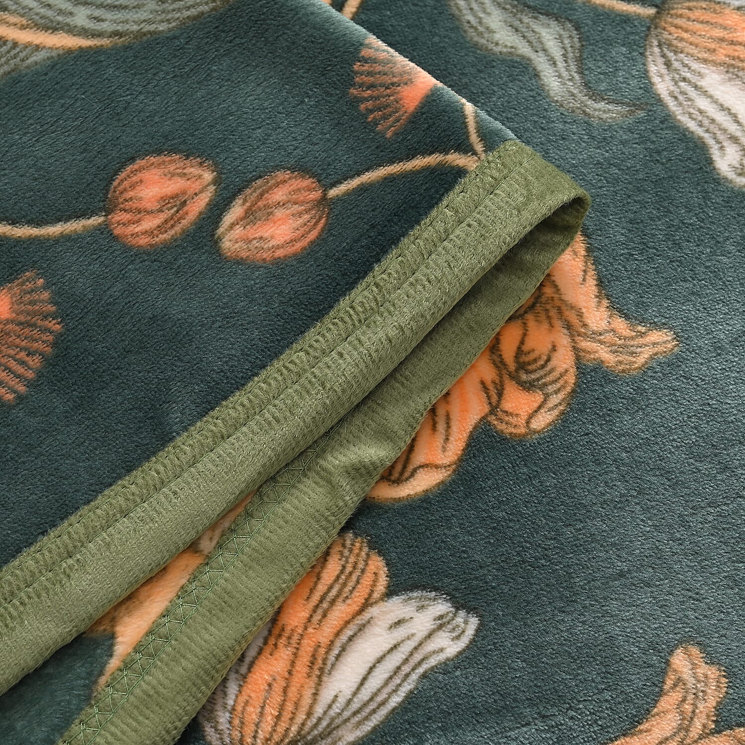 Floral Blanket (Size 200x150 cm) - Green & Dark Green