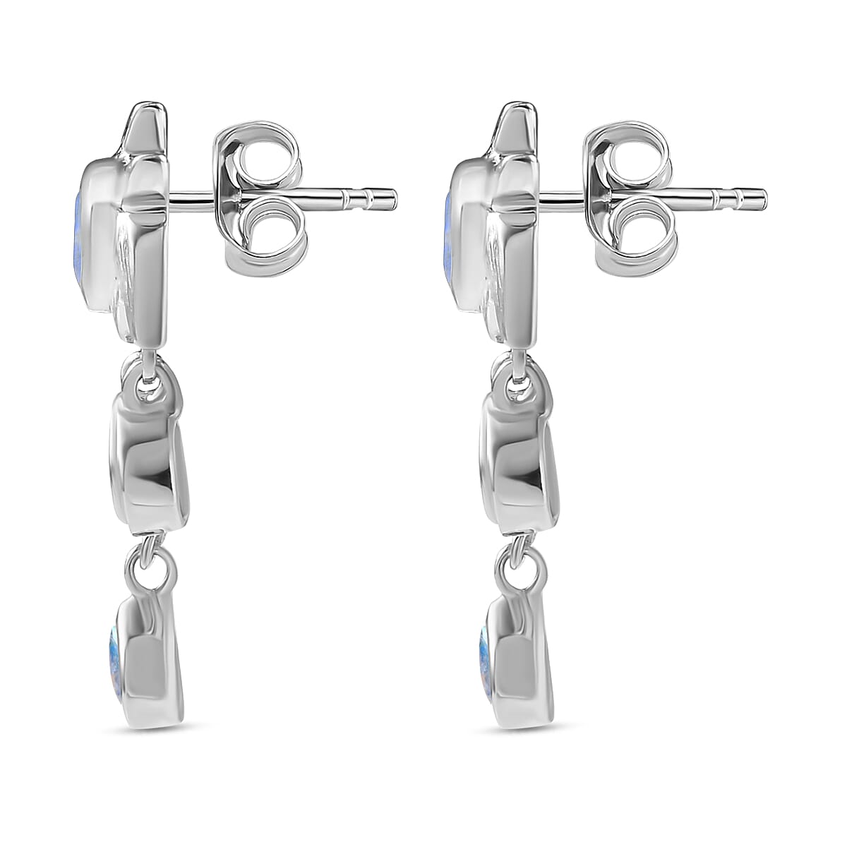 Moon Glow Moonstone Dangle Earrings in Rhodium Overlay Sterling Silver 2.40 Ct