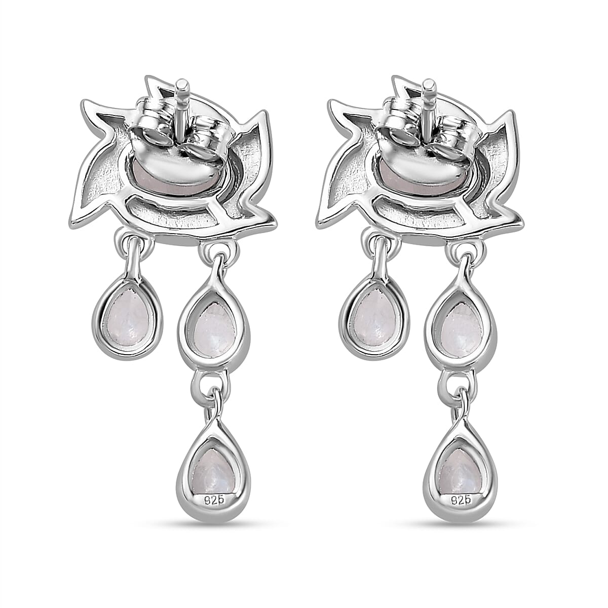 Moon Glow Moonstone Dangle Earrings in Rhodium Overlay Sterling Silver 2.40 Ct