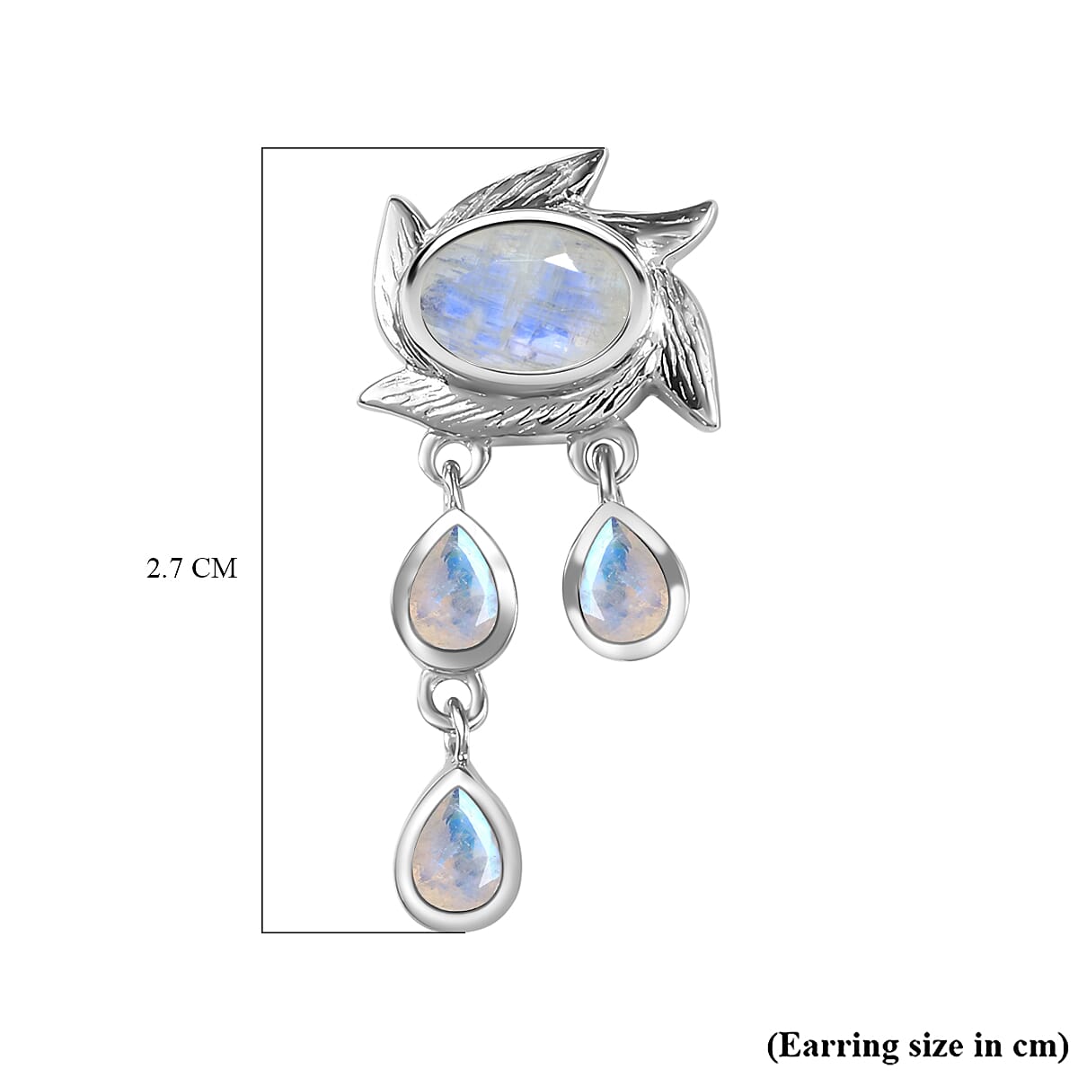 Moon Glow Moonstone Dangle Earrings in Rhodium Overlay Sterling Silver 2.40 Ct