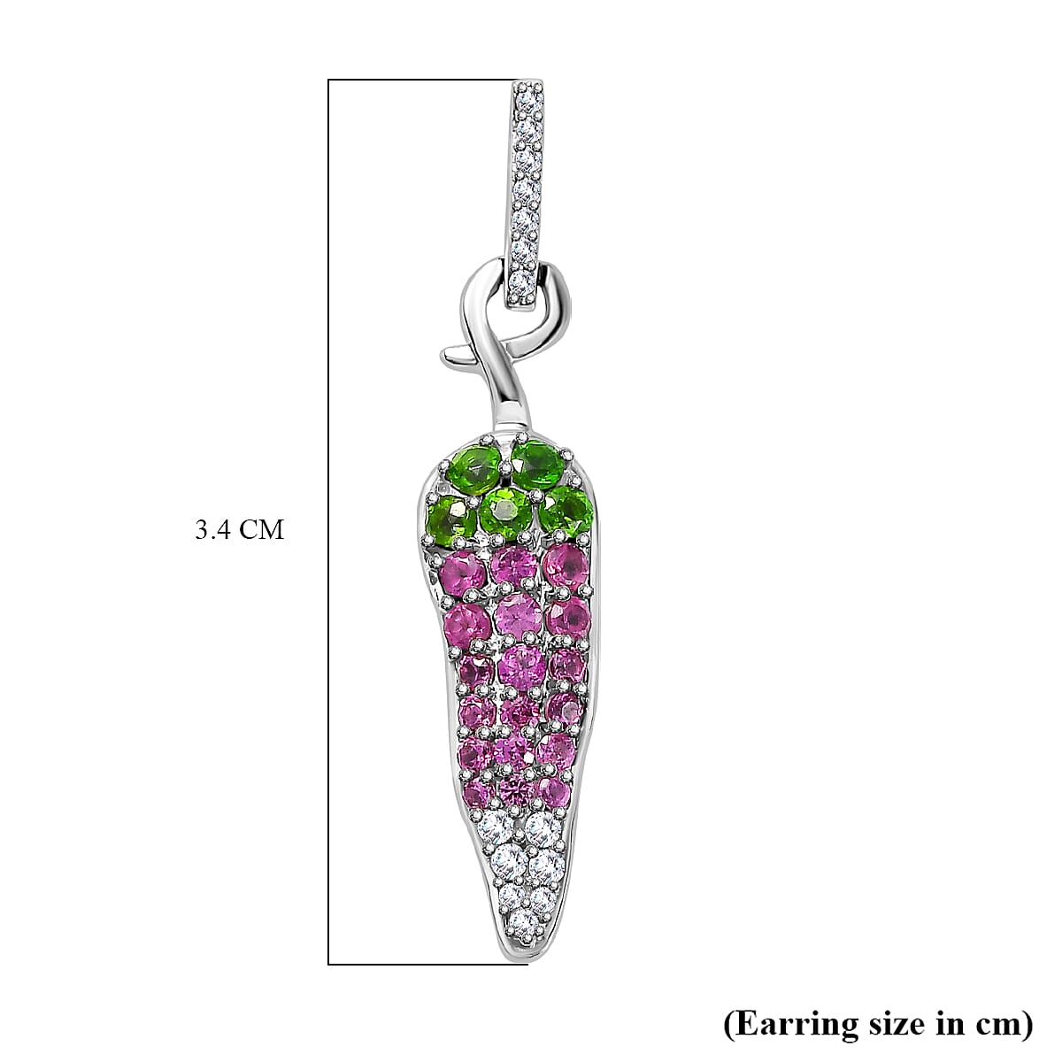 GP Chilli Pepper Collection - Natural Chrome Diopside & Multi Gemstone Dangle Earrings in Rhodium Overlay Sterling Silver 1.68 Ct