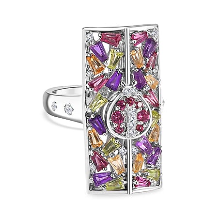 GP Italian Garden Collection - Multi Gemstone Cluster Ring in Rhodium Overlay Sterling Silver 2.10 Ct