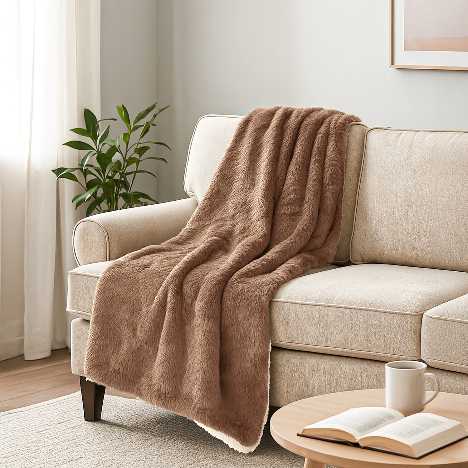 Luxurious Plush Sherpa Blanket 1000Gsm (200x150 cm ) - Beige
