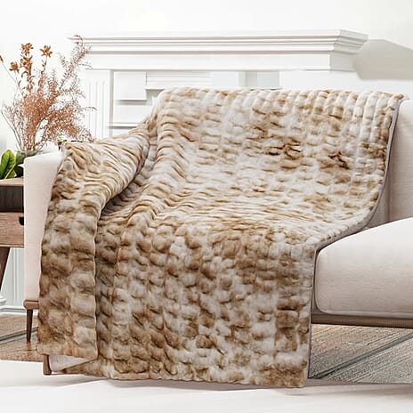 Super Soft Luxurious Faux Fur Blanket 600GSM - Khaki