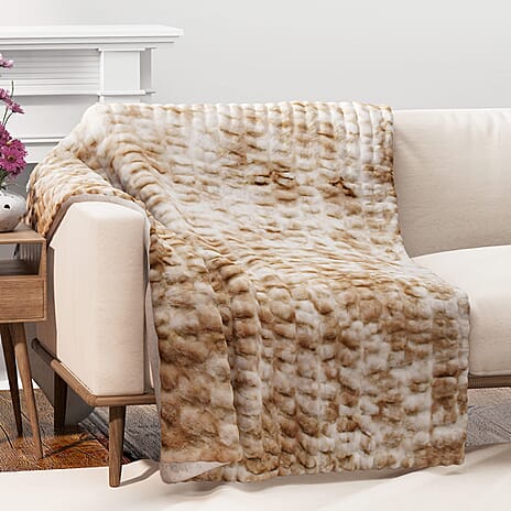 Super Soft Luxurious Faux Fur Blanket 600GSM - Khaki
