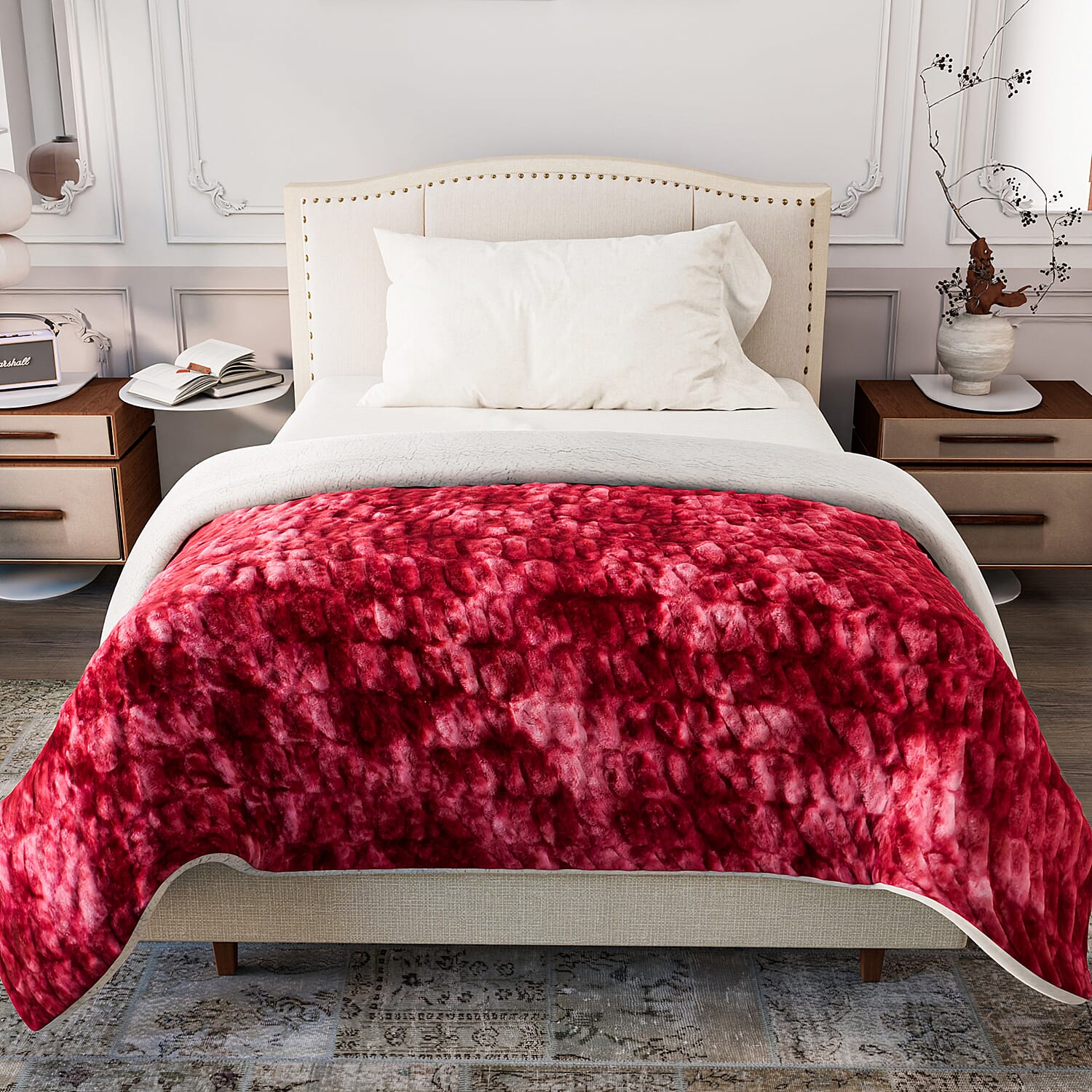 Super Soft Luxurious Faux Fur Blanket 600GSM - Red