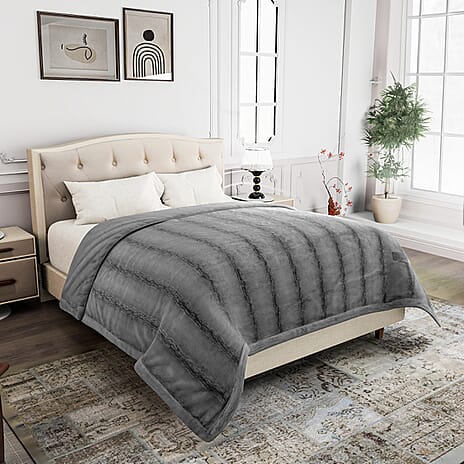 Polyester Patterned Blanket (Size 2200x1 ) - Grey & Grey