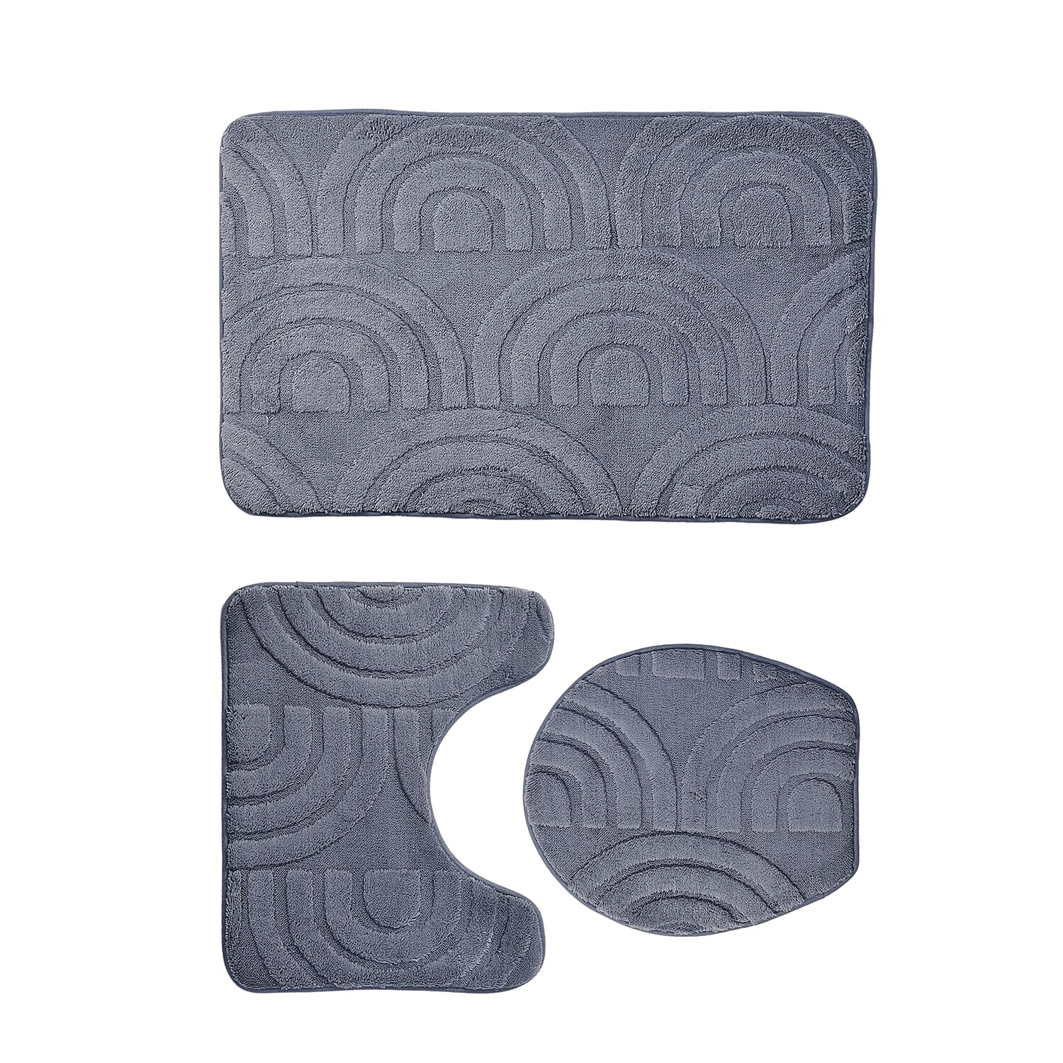 3 Piece Patterned Bathroom Mat Set - Dark Grey