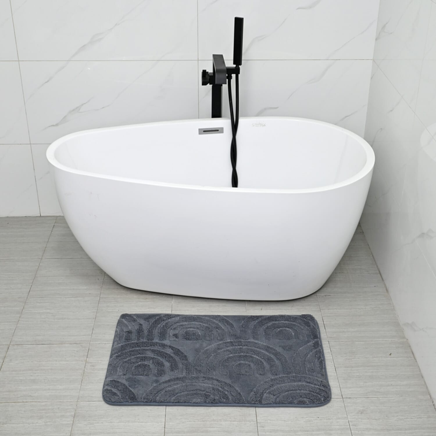3 Piece Patterned Bathroom Mat Set - Dark Grey