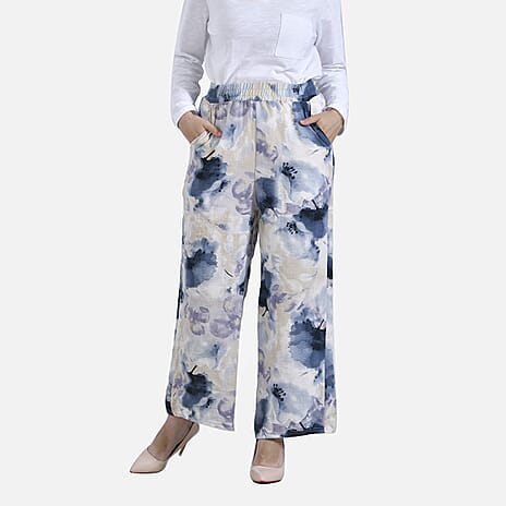 La Marey Abstract Print Wide Leg Pants (Size M) - Navy