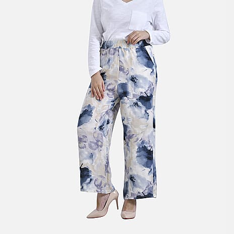 La Marey Abstract Print Wide Leg Pants (Size M) - Navy