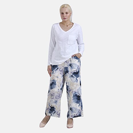 La Marey Abstract Print Wide Leg Pants (Size L) - Navy