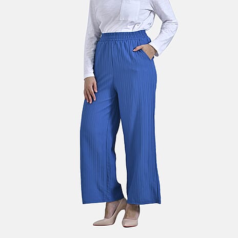 La Marey Casual Wide-Leg Pants with Elastic Waist (Size 12 to 14) - Blue