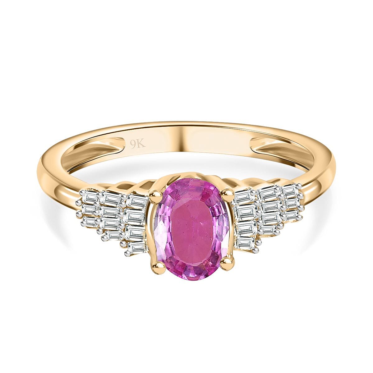 9K Yellow Gold  AA   Pink Sapphire ,  White Diamond  Ring 1.01 ct,  Gold Wt. 1.5 Gms  1.014  Ct.