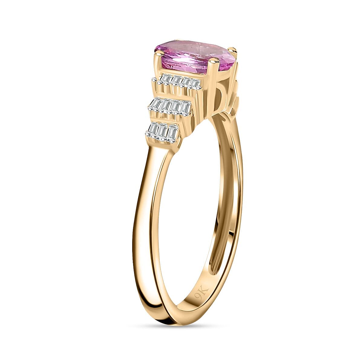 9K Yellow Gold  AA   Pink Sapphire ,  White Diamond  Ring 1.01 ct,  Gold Wt. 1.5 Gms  1.014  Ct.