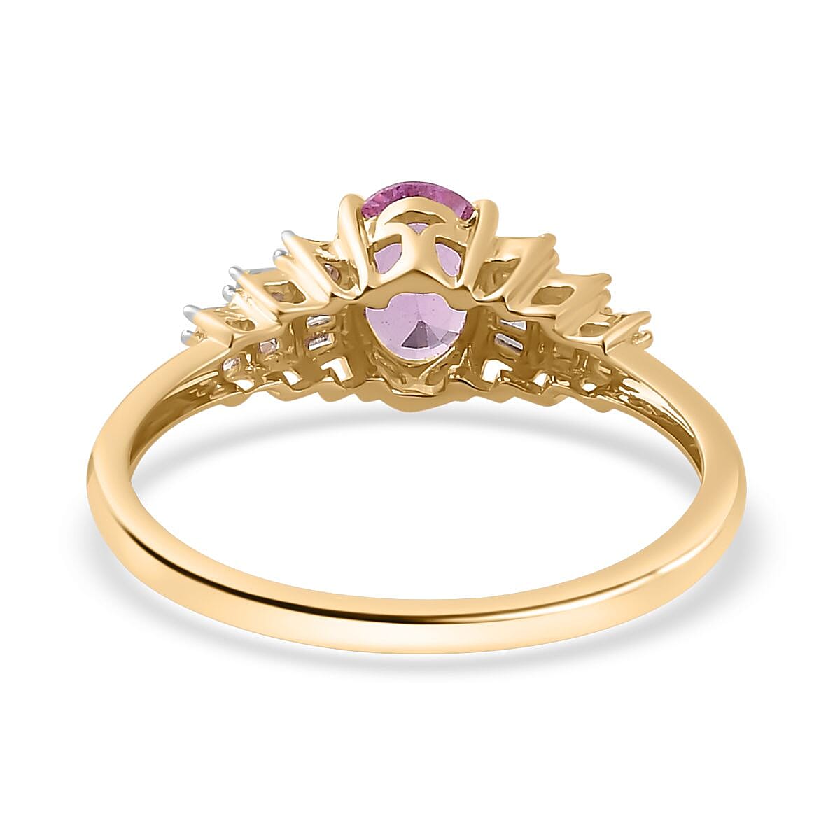 9K Yellow Gold  AA   Pink Sapphire ,  White Diamond  Ring 1.01 ct,  Gold Wt. 1.5 Gms  1.014  Ct.