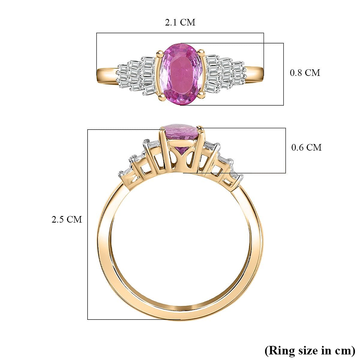 9K Yellow Gold  AA   Pink Sapphire ,  White Diamond  Ring 1.01 ct,  Gold Wt. 1.5 Gms  1.014  Ct.