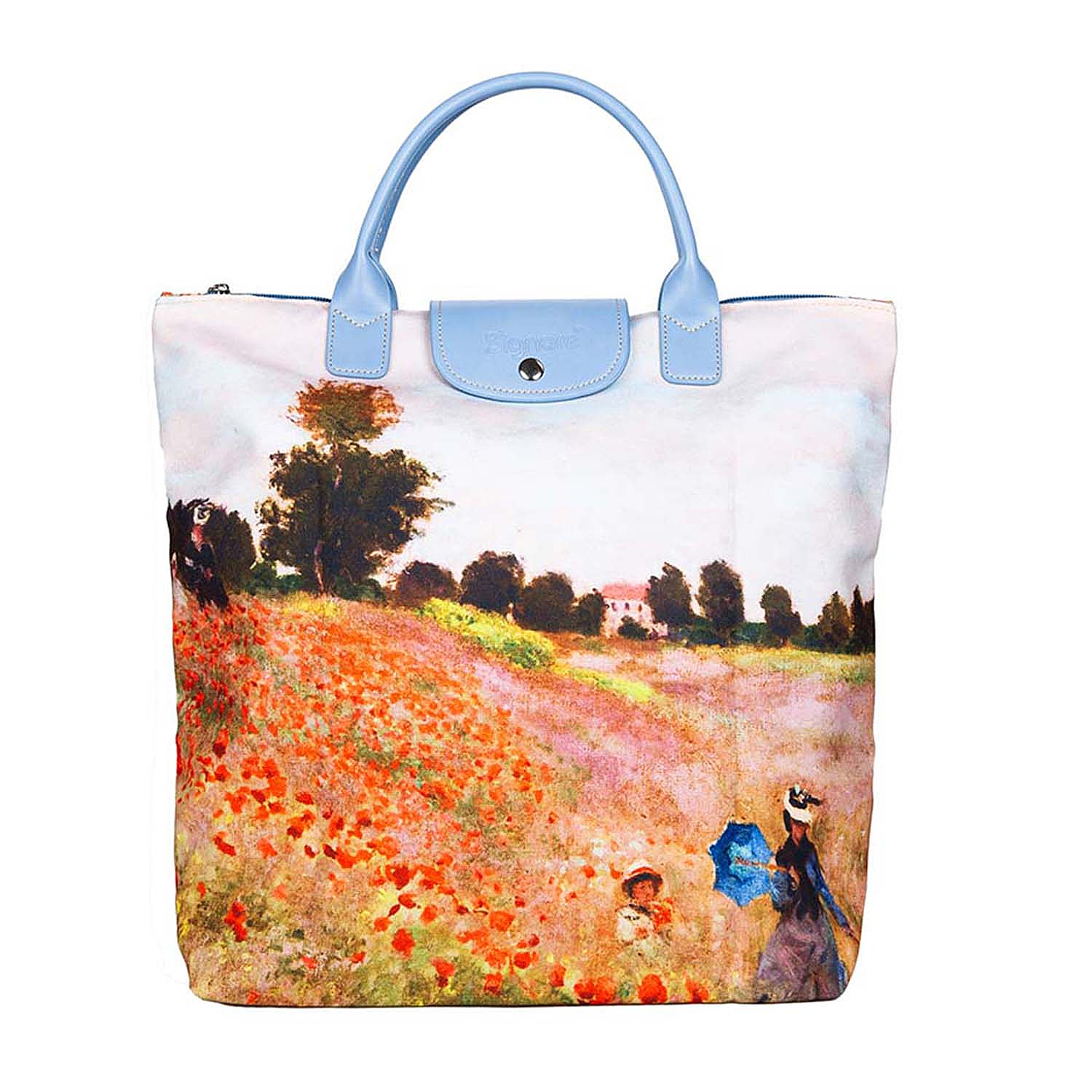 Signare Tapestry Monet Poppy Field Print Foldaway Bag - Orange & Blue