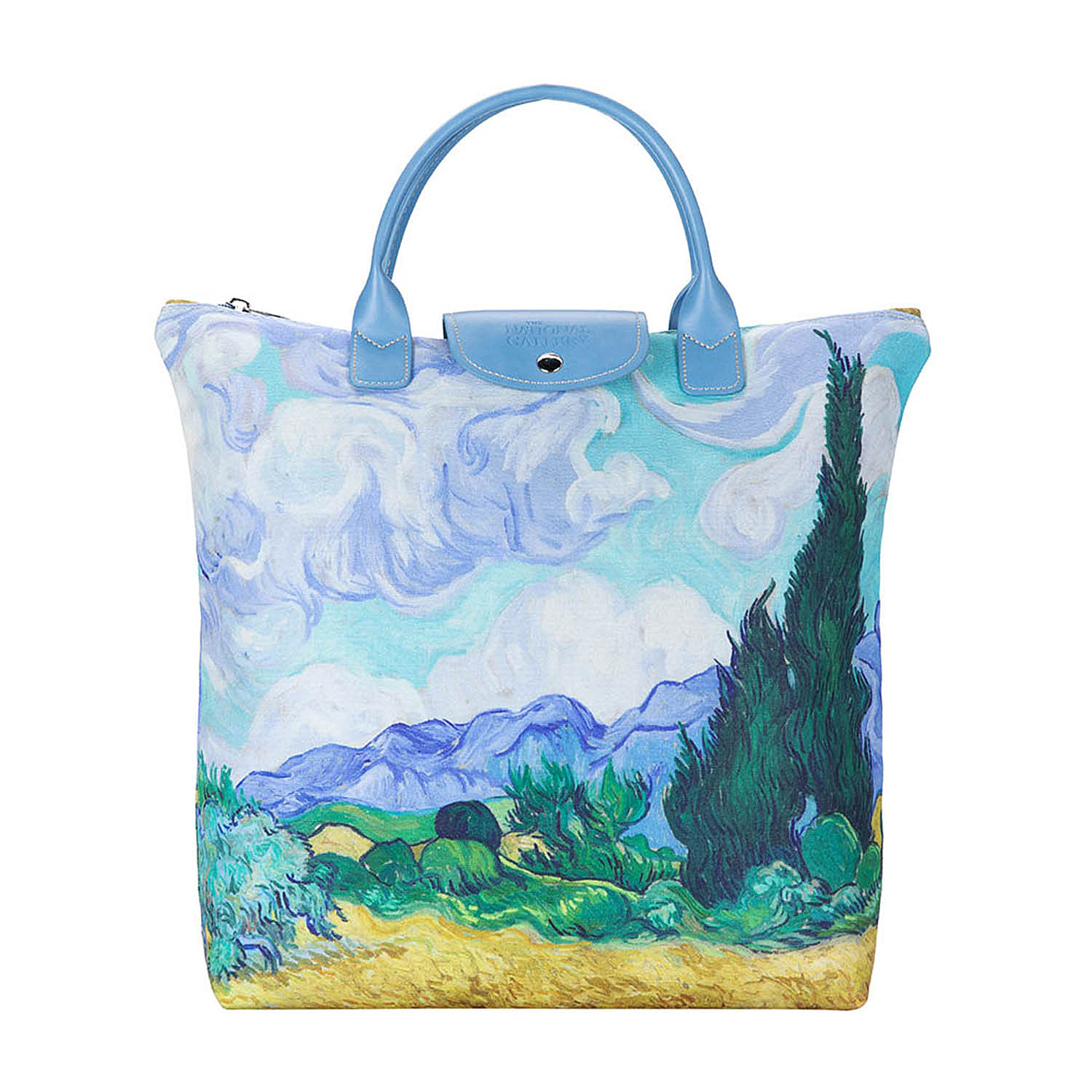 Signare Tapestry Leatherette Von Gogh  Wheatfield with Cypresses Licensed with The National Gallery Print Foldaway Bag - Light Blue