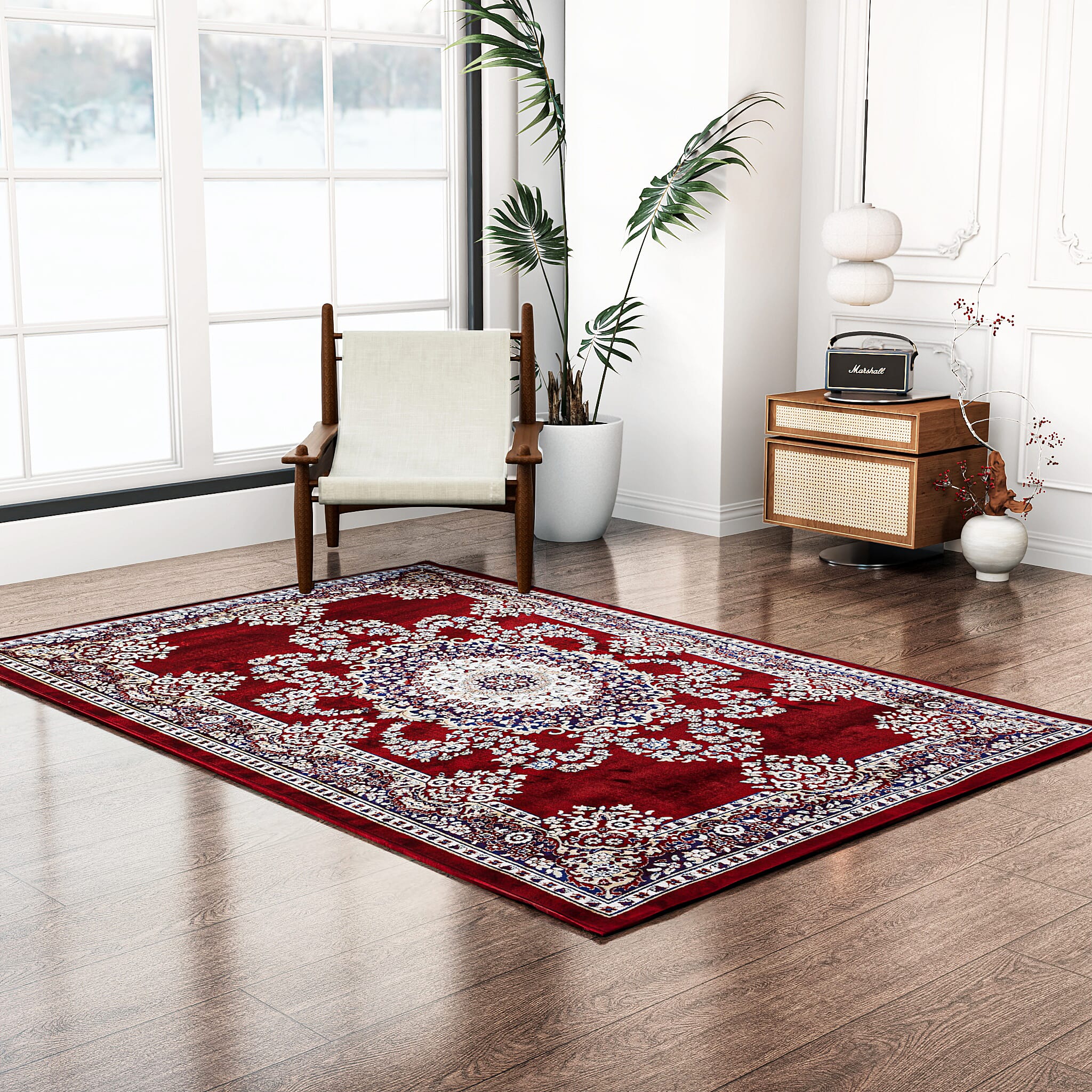 Traditional Printed Pile Carpet (Size 180x120 cm) - Red