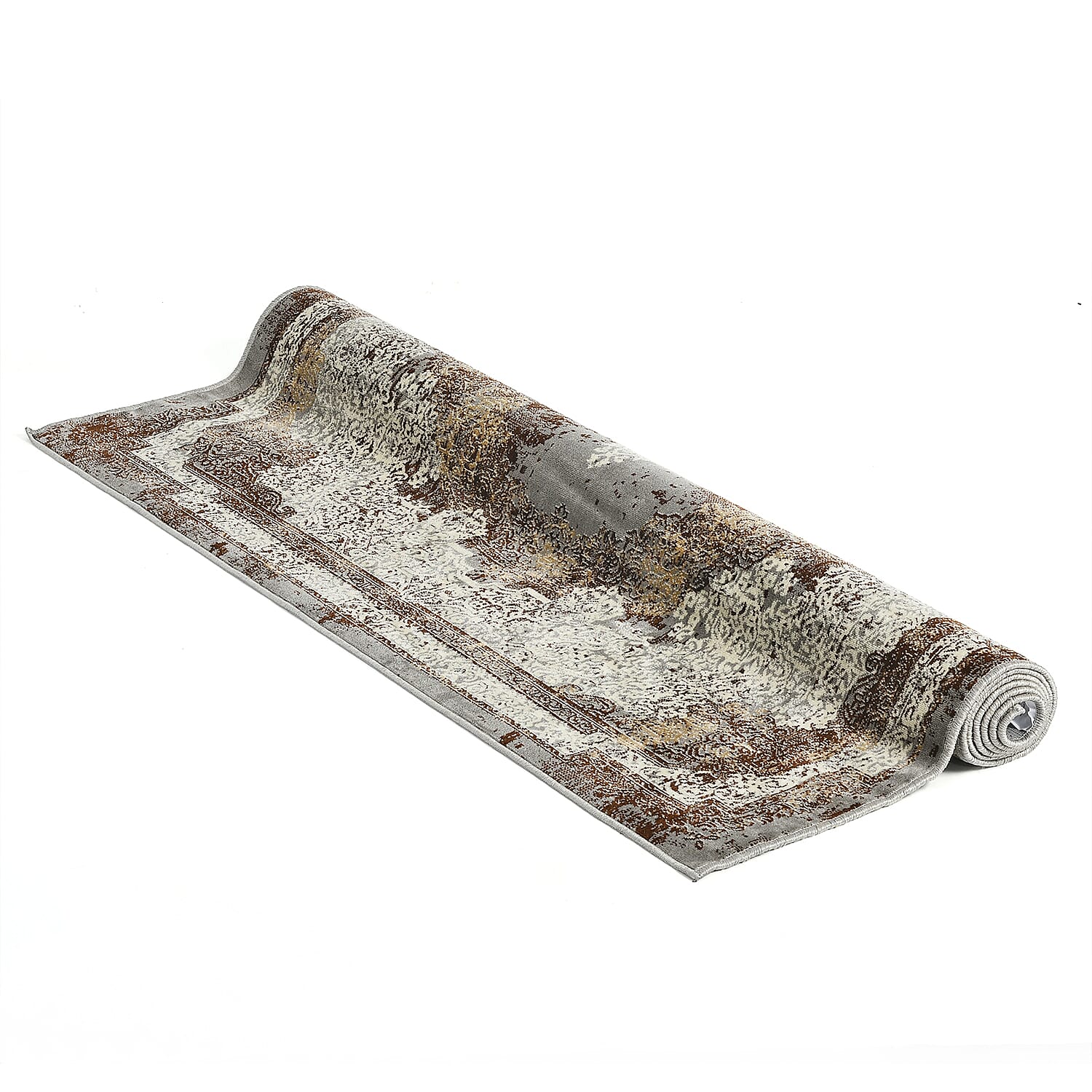 Polyester Printed Rug and Door Mat (Size 120x1 cm) - Grey & Mint