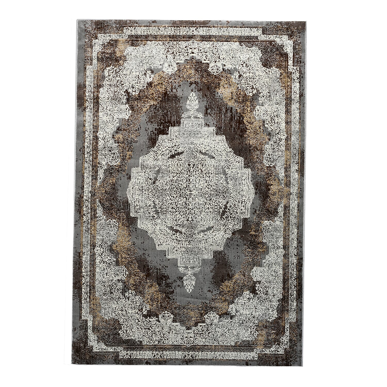 Polyester Printed Rug and Door Mat (Size 120x1 cm) - Grey & Mint