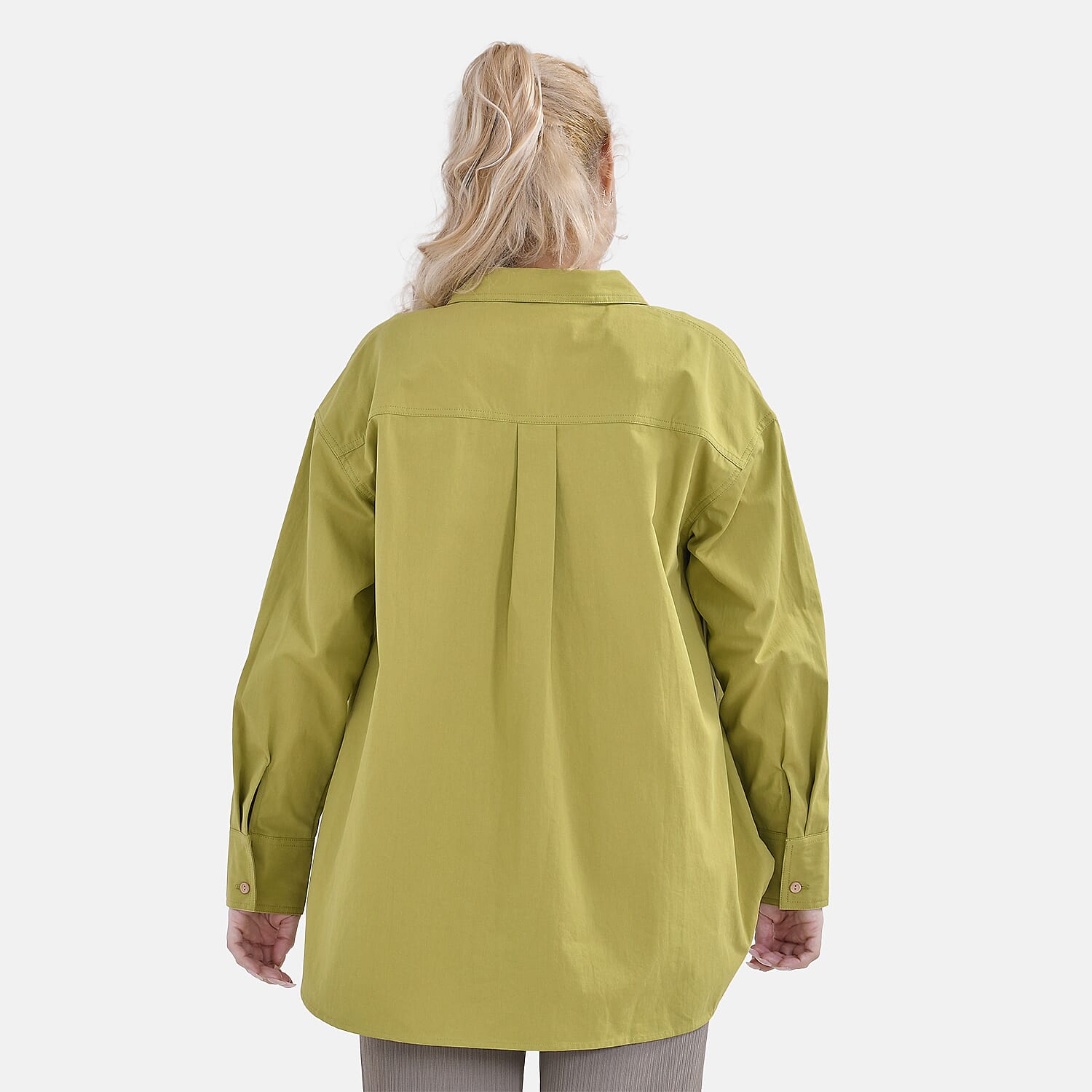 La Marey 100% Cotton Button Down Plain Blouse (Size S) - Green