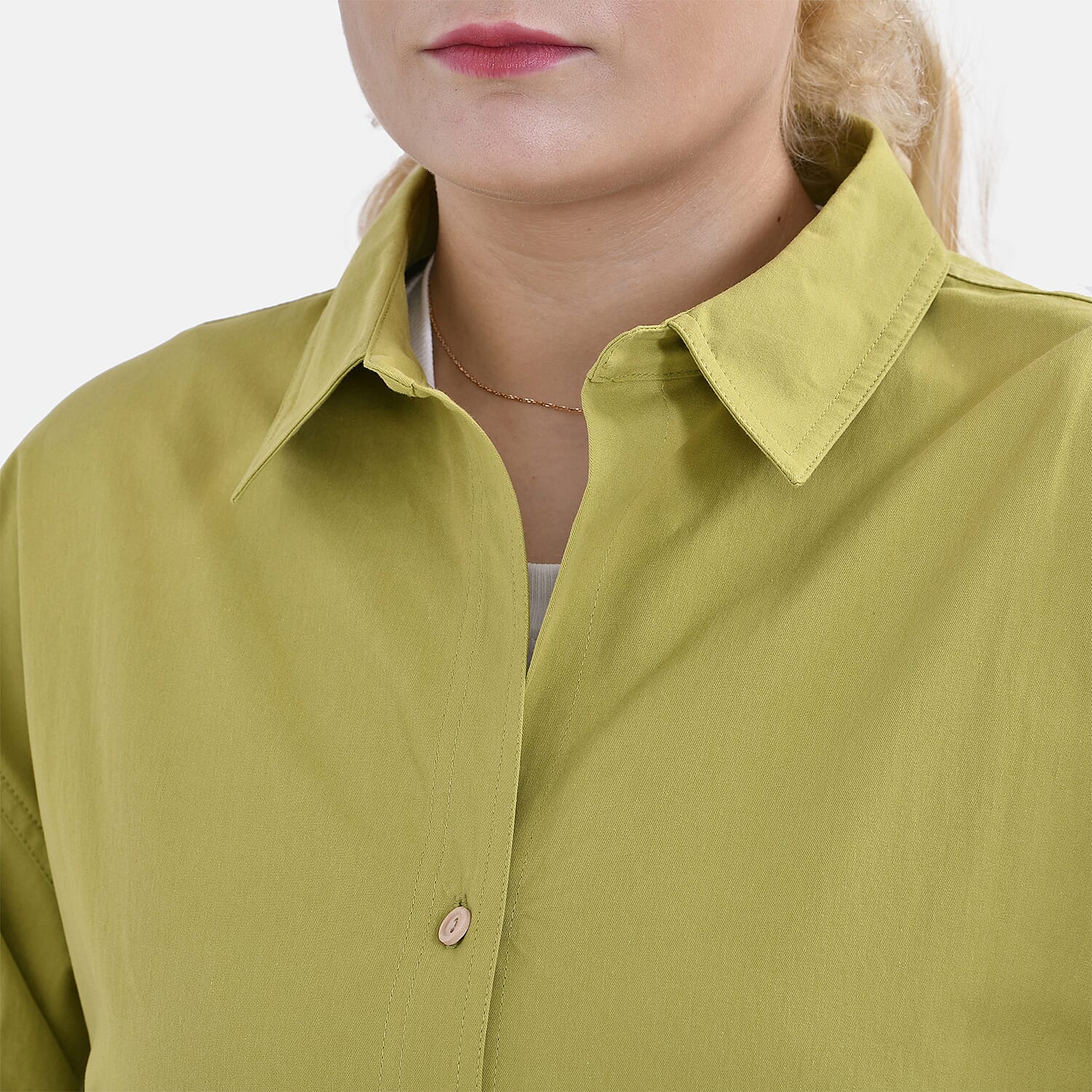 La Marey 100% Cotton Button Down Plain Blouse (Size M) - Green