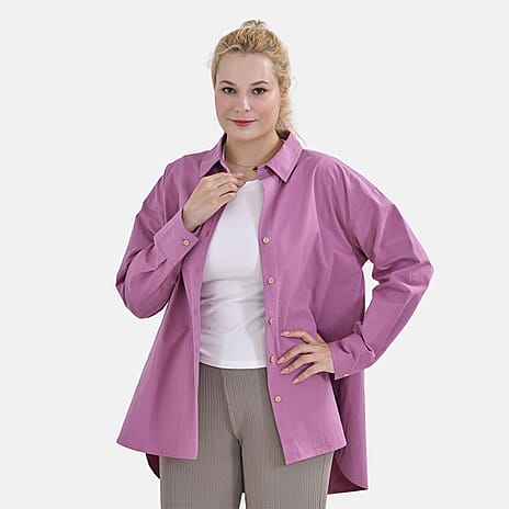 La Marey Cotton Plain Shirt-Jacket (Size L 16 to 18) - Pink