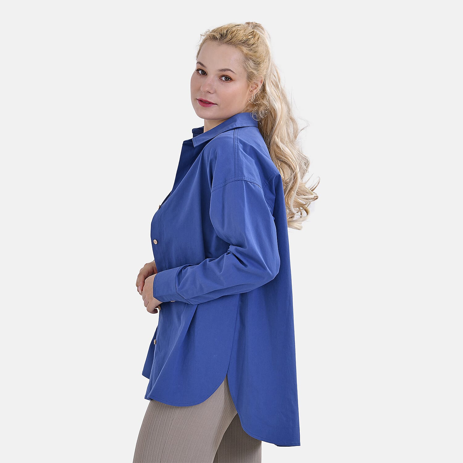 La Marey Pure Cotton Button Down Plain Blouse