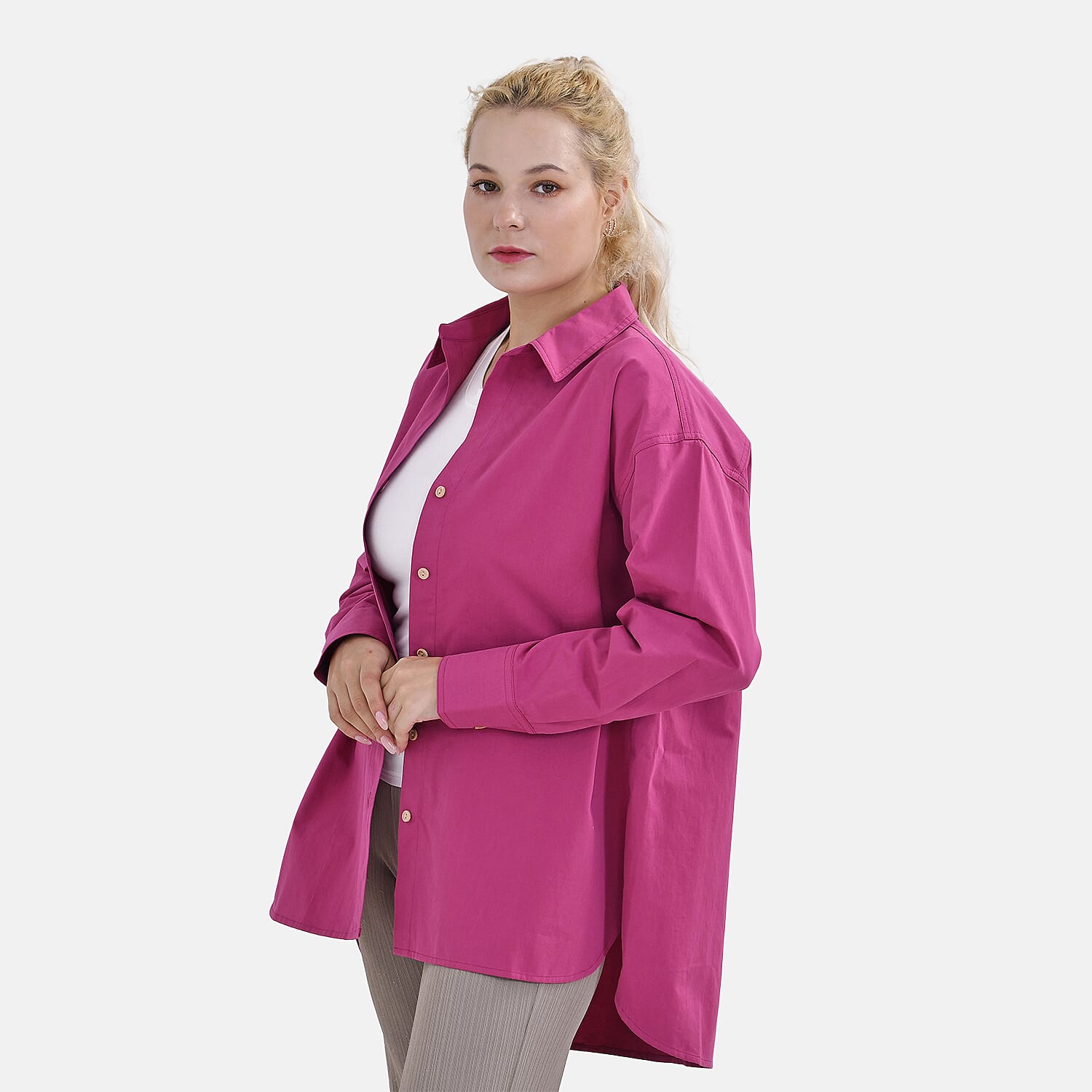 La Marey Pure Cotton Button Down Plain Blouse