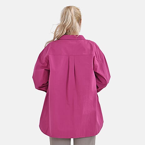 La Marey 100% Cotton Button Down Plain Blouse (Size L) - Fuchsia
