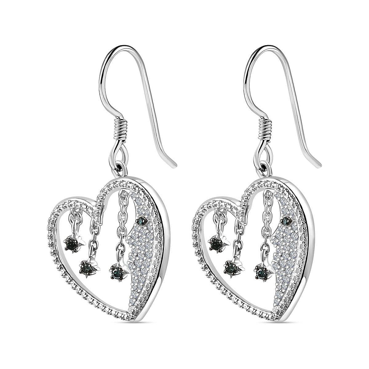 GP Amore Heart Collection - White & Blue Diamond Earrings in Rhodium Overlay Sterling Silver Wt. 5.35 Gms
