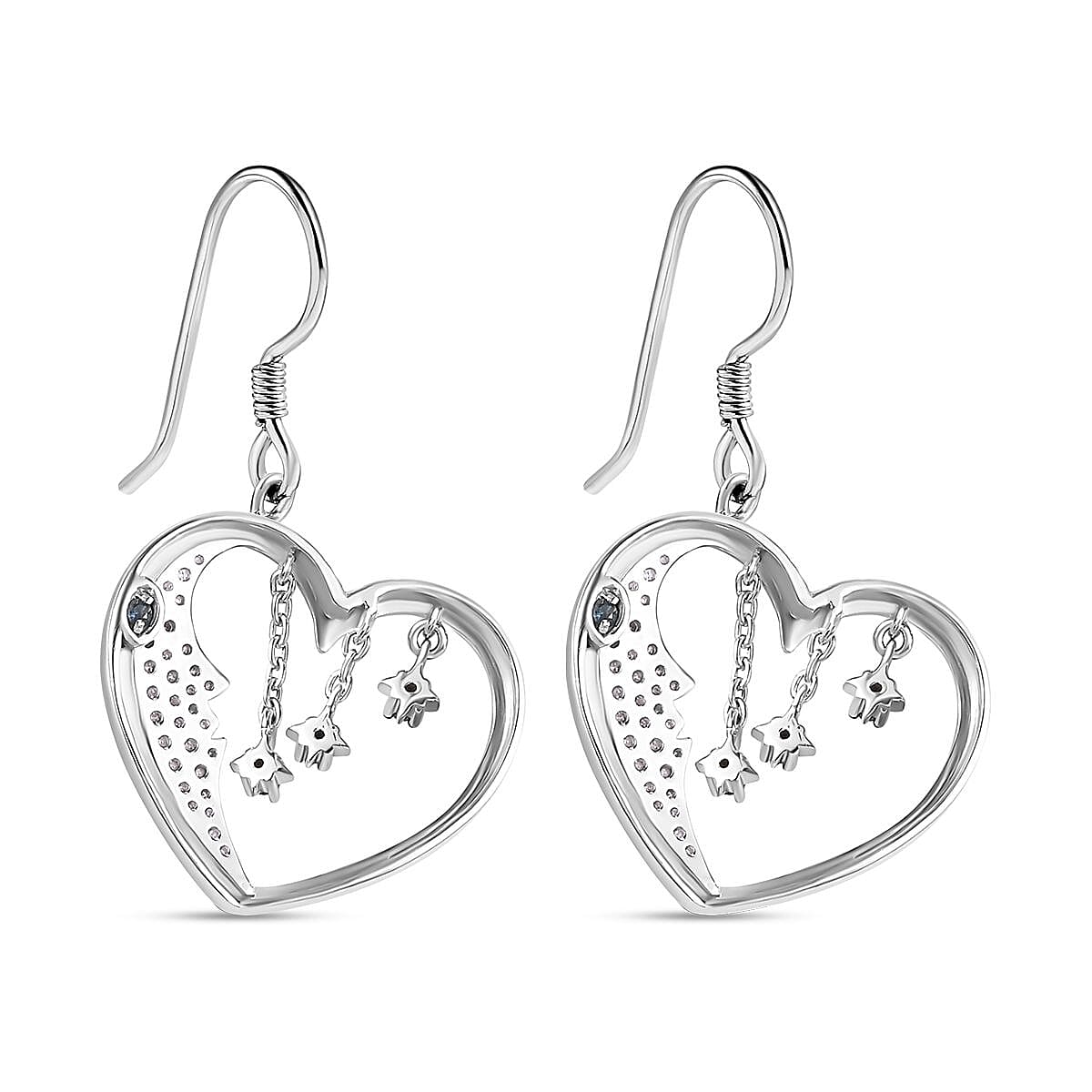 GP Amore Heart Collection - White & Blue Diamond Earrings in Rhodium Overlay Sterling Silver Wt. 5.35 Gms