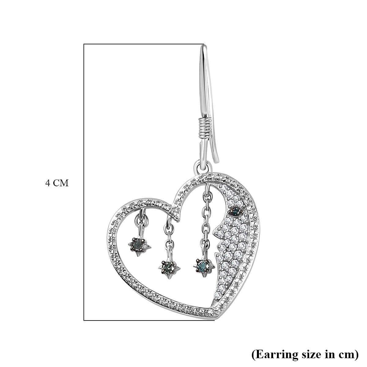 GP Amore Heart Collection - White & Blue Diamond Earrings in Rhodium Overlay Sterling Silver Wt. 5.35 Gms