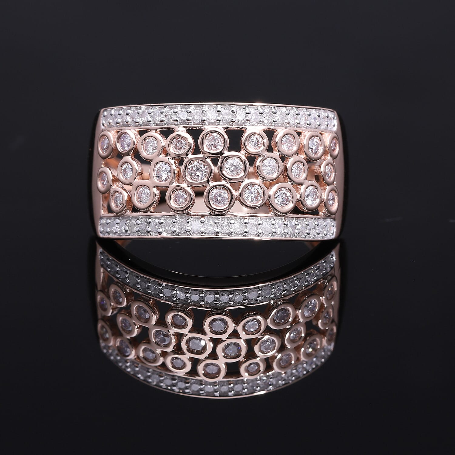 Designer Inspired - 9K Rose Gold SGL Certified Natural Pink Diamond & White Diamond  Bubble Ring
