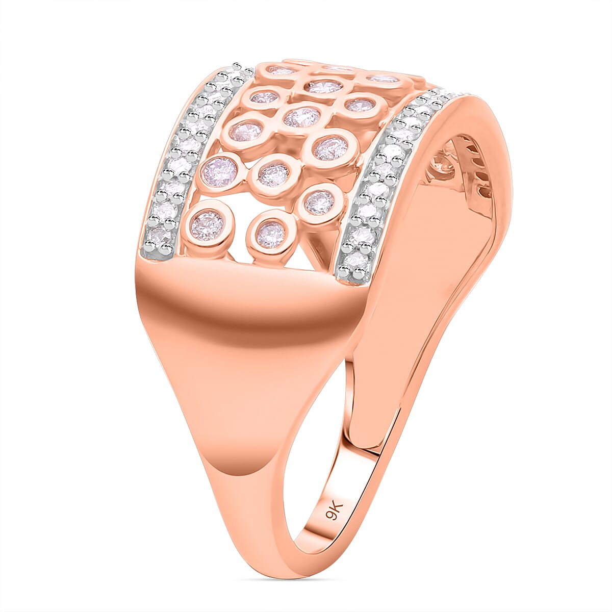 Designer Inspired - 9K Rose Gold SGL Certified Natural Pink Diamond & White Diamond  Bubble Ring